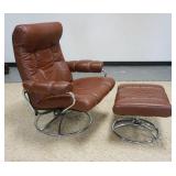 1123	EKORNES LEATHER & CHROME CHAIR W/MATCHING FOOT STOOL, BROWN