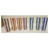 1133	7 SIGNED LIBBEY MIDCENTURY MODERN TALL GLASSES, STRIPE PATTERN, SIGNED W/ SCRIPT L, 7 1/8 IN HI