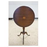 1152	INLAID SNAKE FOOT TILT TOP STAND, TURNED COLUMN, 22 IN DIAMETER X 26 1/2 IN HIGH