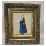1172	ANTIQUE WATERCOLOR OF A WOMAN IN A NEWER SILVER GILT FRAME, 13 3/4 IN X 15 1/2 IN INCLUDING FRA