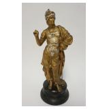 1188	METAL STATUE OF A ROMAN WARRIOR, FINIAL ON HELMET HAS DAMAGE, MISSING SOMETHING IN HIS HAND, 24