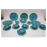 1189	20 PIECE HAND PAINTED ITALIAN POTTERY, TEA & LUNCHEON SET, SOME WEAR & MONOR CHIPS