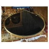 1199	UNUSUAL 2 TIER METAL & BLACK GLASS TABLE TOP, TABLE SWINGS OUT, LOWER GLASS MISSING, APPROXIMAT