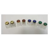 1200	8 INDIVIDUAL SALT & PEPPER SHAKERS W/STERLING SILVER ENAMELED TOPS, NORWAY, 4 DIFFERENT COLOR T