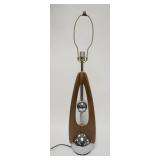 1202	MIDCENTURY MODERN CHROME & WOOD TABLE LAMP, 34 IN HIGH