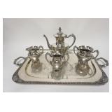 1205	5 PIECE SILVERPLATED TEASET, PLATE WORN, NOT MONOGRAMMED, SUPERIOR SILVER CO, POT IS 9 1/2 IN