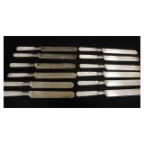 1207	SET OF 12 MOTHER OF PEARL HANDLED KNIVES, J RUSSELL & CO, 9 1/4 IN LONG