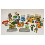 1219	LOT OF MISC. TOYS INCLUDES TOOTSIE TRUCK & BUS, 3 IN ORIGINAL BOXES, TIN BANK ETC. 