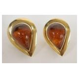 1230	14K GOLD EARRINGS POSSIBLY AMBER TOTAL WEIGHT 7.2 GRAMS