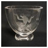 1257	ORREFORS CRYSTAL VASE W/ENGRAVED MERMAID, 6 1/2 IN HIGH X 6 1/2 IN WIDE