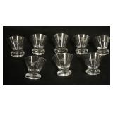 1259	SET OF 8 ORREFORS SMALL CRYSTAL GLASSES W/ETCHED ANIMALS, MOOSE, FOX, ETC, ONE HAS A LEAF DESIG