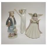 1270	3 LLADRO FIGURES GIRL W/DOLL, YAWNING BOY & ANGEL W/MUSICAL SCORE, TALLEST IS 8 1/4 IN