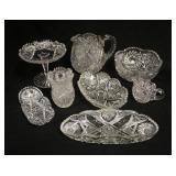 1284	8 PIECES AMERICAN BRILLIAN CUT GLASS, PITCHER HAS A LINE IN THE HANDLE, OTHERS HAVE RIM CHIPS