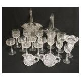 1286	GLASS LOT W/LARGE BASKETS, BRILLIANT CUT & CUT STEMWARE, LARGEST BASKET IS 16 1/4 IN HIGH