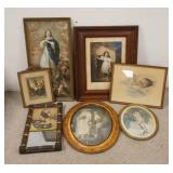 1295	7 PIECES OF FRAMED ARTWORK INCLUDING BESSIE PEASE GUTMANN, LARGE PRINT W/CHERUBS IS STAINED, 29