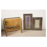 1301	3 PIECE ASIAN LOT, SMALL FOLDING SCREEN & 2 FRAMED EMBROIDERED SILKS