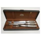1316	FLINT 3 PIECE CARVING SET W/STERLING SILVER HANDLES, IN ORIGINAL WOODEN BOX, PLAQUE ON COVER NO