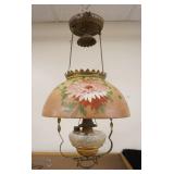 1325	VICTORIAN HANGING LAMP W/HAND PAINTED SHADE, APPROXIMATELY 30 IN HIGH