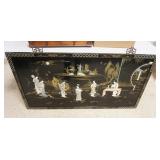 1329	LARGE ASIAN WALL PLAQUE W/HAND PAINTED & RELIEF DECORATIONS, 60 IN WIDE X 30 IN HIGH