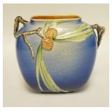 1005	ROSEVILLE BLUE PINECONE PILLOW VASE, 8 1/2 IN H, 9 3/4 IN W