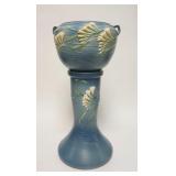 1010	ROSEVILLE BLUE FREESIA POT & PEDESTAL, 24 3/4 IN H 