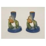 1012	ROSEVILLE BLUE PINECONE CANDLESTICKS, 4 1/2 IN H 