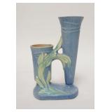 1017	ROSEVILLE VELMOSS II BLUE DOUBLE VASE 8 1/2 IN H 