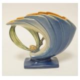 1021	ROSEVILLE BLUE PINECONE FAN VASE 8 IN W, 6 3/4 IN H 