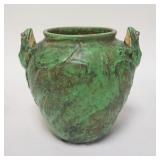 1032	WELLER COPPERTONE VASE W/ FROG HANDLES, HAS ORIGINAL LABEL. 7 3/4 IN H 