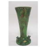 1038	WELLER COPPERTONE TRUMPET VASE W/ FOUR FROG HEADS AROUND THE BASE. 11 1/2 IN H 