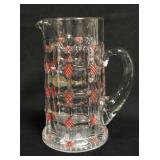 1047	SIGNED HEISEY RUBY STAINED GRID & SQUARE PITCHER 9 IN H 