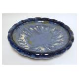 1066	FULPER 15 1/4 IN LOW BOWL MOTTLED BLUE GLAZE