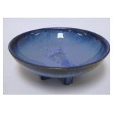 1068	FULPER MOTTLED BLUE BOWL W/ X BASE, 9 3/4 IN DIAMETER