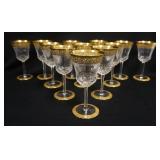 1083	SET OF 12 ST LOUIS CUT ETCHED & GILT GOBLETS 6 1/2 IN H 