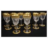 1084	SET OF 12 ST LOUIS CUT ETCHED & GILT GOBLETS 6 1/2 IN H 