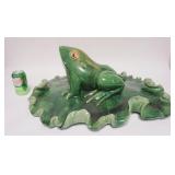 1087	VERY LARGE ART POTTERY FROG ON A LILLY PAD, POSSIBLY WELLER, APP. 25 IN X 20 IN, 10 1/4 IN H 