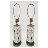 1096	PAIR OF HAND PAINTED CHINESE LAMPS CONVERTED FROM WIG STANDS. CORDS CUT. 27 1/2 IN TOTAL HEIGHT