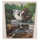 1104	OIL ON CANVAS OF A WATERFALL SIGNED SHIRLEY B. MILL. UNFRAMED 22 IN X 28 IN 