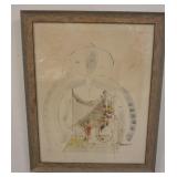 1109	ORIGINAL ARTWORD SIGNED BIRDSEY OF WOMAN & VASES OF FLOWERS. 22 1/2 IN X 28 1/4 IN INCLUDING FR