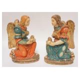 1121	PAIR OF PAINTED POTTERY ANGELS, 12 1/2 IN H 