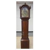 1127	ANTIQUE ENGLISH TALL CASE CLOCK, ESCAPEMENT HAS UNUSUAL 3 DIMENSIONAL MECHANIC ROCKING SHIP. BR