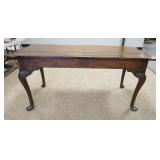 1128	ANTIQUE WALNUT CARVED DINING TABLE CLUB FEET SHELL CARVED SKIRT, ROUNED CORNERS, 72 IN X 32 1/4