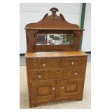 1131	GRAIN PAINTED MIRROR BACK COUNTRY SERVER, 38 1/4 IN W, 62 IN H, 17 1/2 IN DEEP. VERY DETAILED G