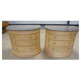 1150	PAIR OF DEMILUNE STONE TOP CHESTS EACH HAS THREE DRAWERS. 36 IN W, 31 IN H 18 3/4 IN DEEP 