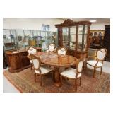 1154	9 PIECE CELLINI CONTEMPORARY DINING ROOM W/ FAUX BURL & INLAY FINISH, BREAKFRONT 65 IN W 84 1/2
