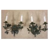 1155	PAIR OF DOUBLE LIGHT METAL WALL SCONCES W/ GRAPEVINES & CLUSTERS 