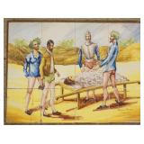 1157	12 HAND PAINTED TILES BY CERAMICS STA ANA SEVILLA FRAMED. TILES FORM A SCENE W/DON QUIXOTE, TWO