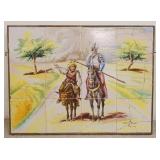 1160	12 HAND PAINTED TILES BY CERAMICS STA ANA SEVILLA FRAMED. TILES FORM A SCENE OF DON QUIXOTE & S