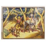 1162	12 HAND PAINTED TILES BY CERAMICS STA ANA SEVILLA FRAMED. TILES FORM A SCENE OF DON QUIXOTE & S