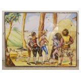 1166	12 HAND PAINTED TILES BY CERAMICS STA ANA SEVILLA FRAMED. TILES FORM A SCENE, DON QUIXOTE, 10 O